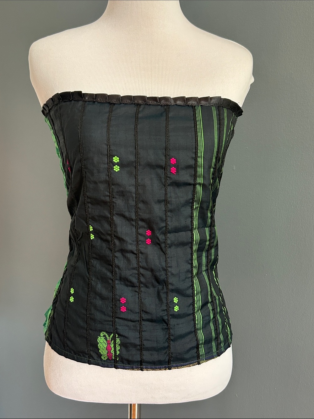 Strapless Silk Green Embroidered Tube Top
